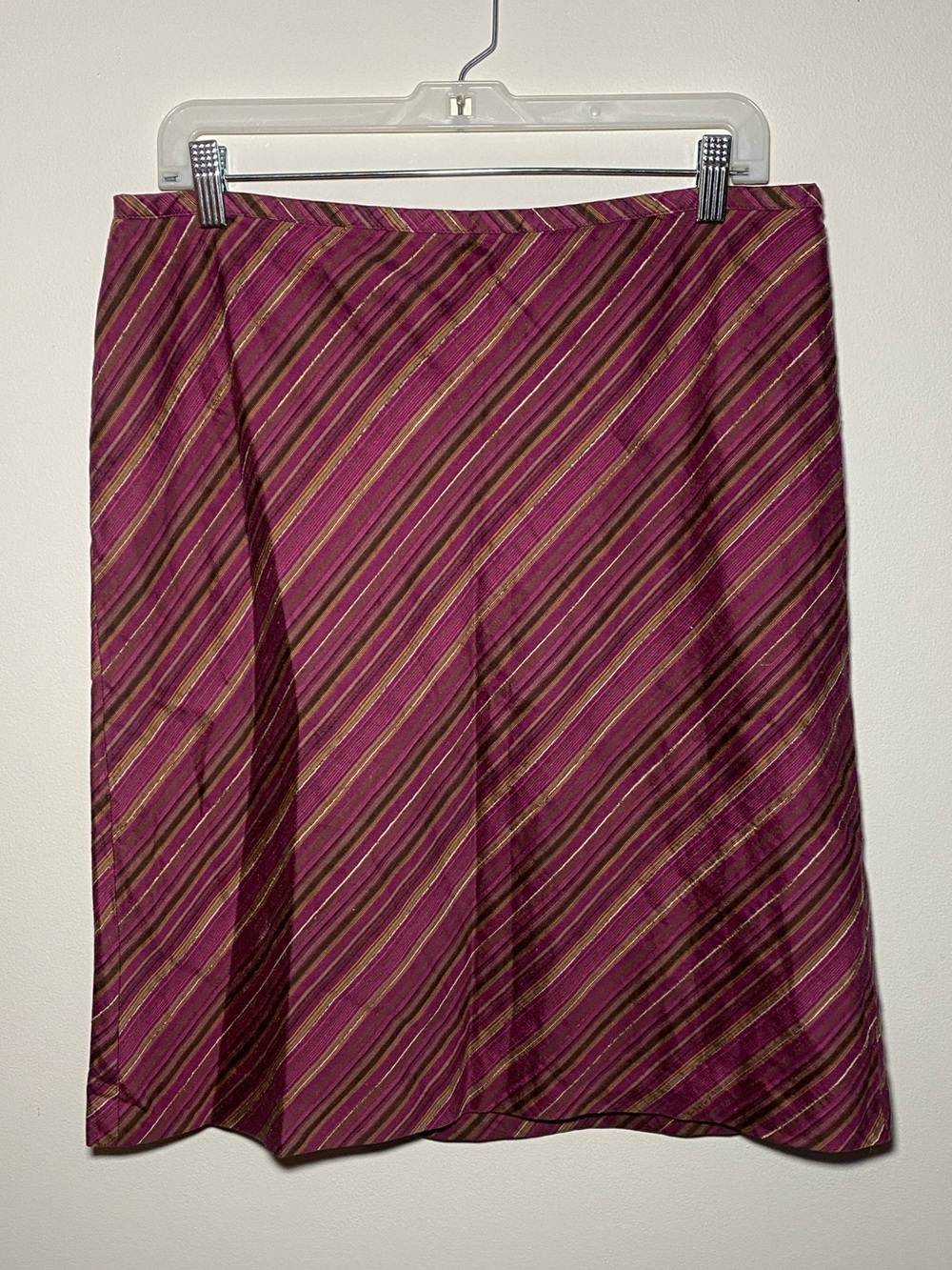 LOFT Linen Stripe y2k 2000s Midi Skirt Plum Gold Size 12